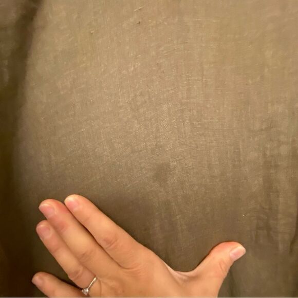 Dark Army Olive green linen wrap button front dress coastal beachy logenlook M - Picture 10 of 11